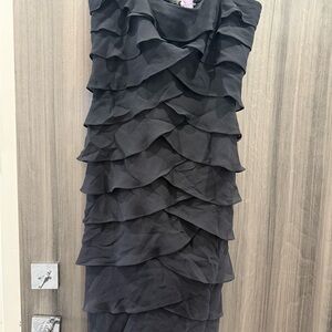 Tadashi Black Layered Silk Midi Dress